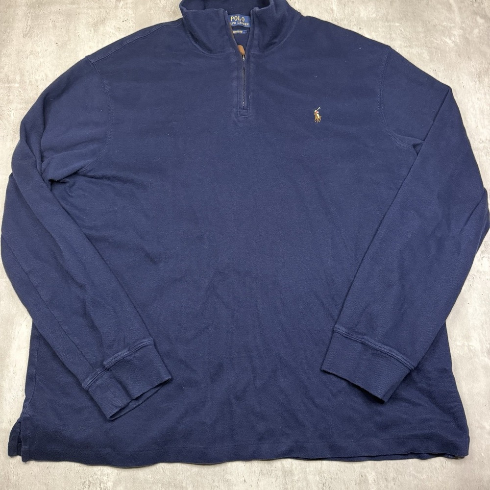Polo Ralph Lauren Sweater Mens XXL Blue Quarter Zip Mock Neck Estate Rib 1/4 Zip